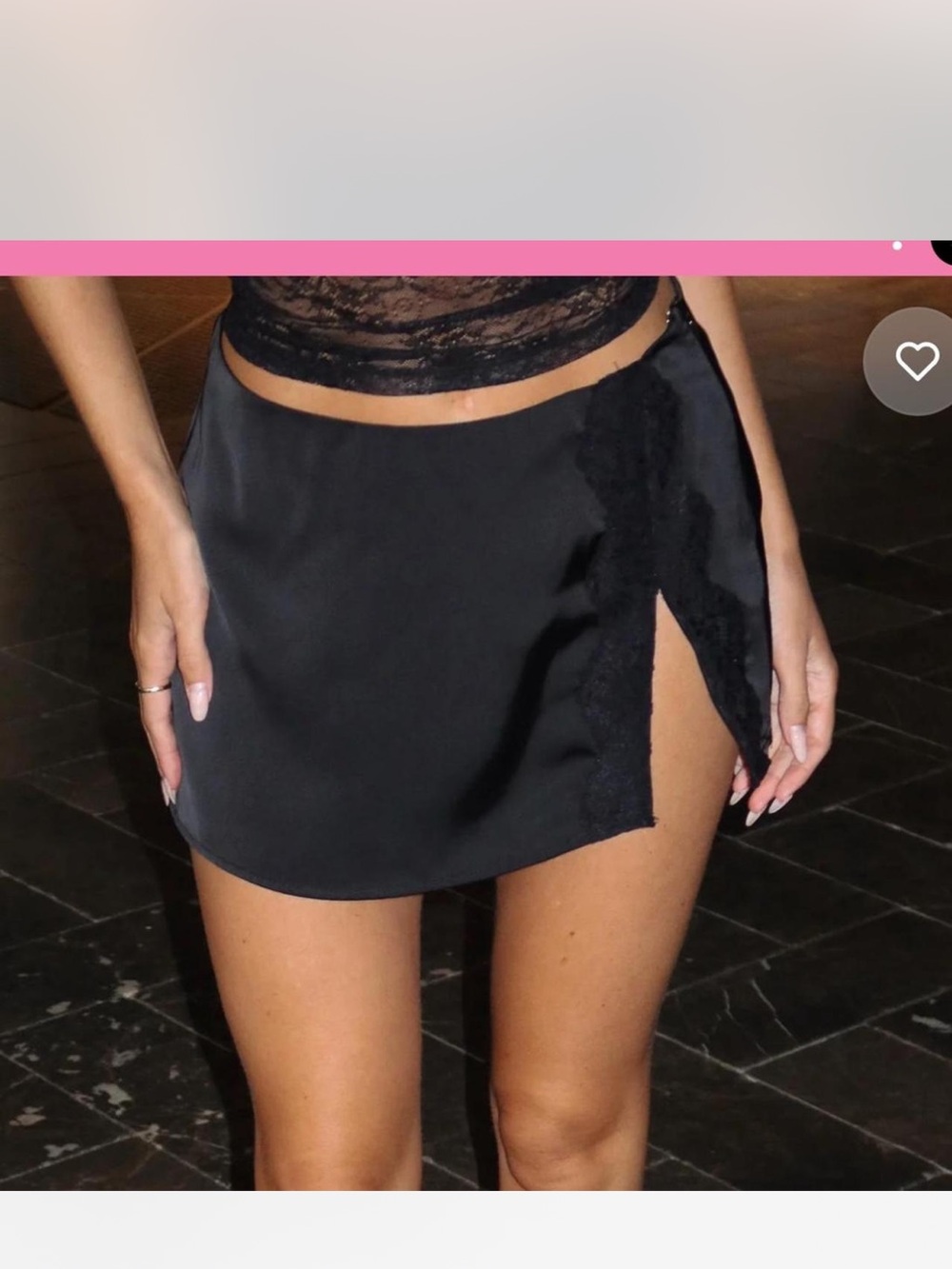 Princess Polly Black Satin Mini Skirt with Lace Side Slit